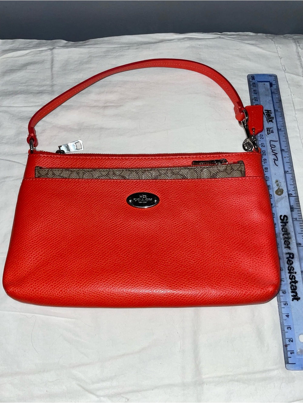 Coach orange Leather Wristlet removable pouch logo CUTE